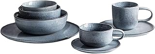 Ceramic Dinner Set ServiceDishes/Plate/Bowl Set,12 Pieces Dinnerware Set, Blue and Gray Porcelain Breakfast Dishes Set, Plates, Bowls, Mugs and Spoons, Dishwasher Safe, S