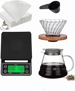 طقم تقطير v60 الة قهوة مكونة 5 قطع، زجاج، شفاف