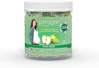 Preggie Pop Drops Pregnancy Nausea Relief Morning Sickness Candy with Essential Oils for Pregnant Women – Natural Green Apple, 32 Count