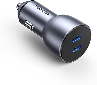 يوجرين شاحن سيارة مزدوج USB-C PD 50W، بطارية سريع الشحن بمقبس النوع سي، USB لهاتف ايفون 16 برو/16 برو ماكس/16/15/14/13/12، جالاكسي S24/S23/22/21، ايبود 6/Air 5