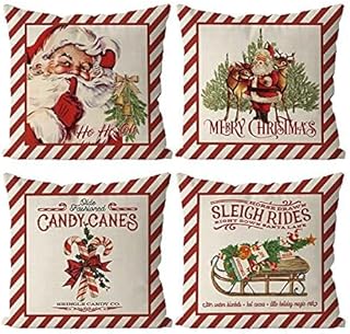 Tian Zhun Christmas Pillow Covers 18x18 Inch Set of 4 Candy Cane Santa Claus Throw Pillow Covers Xmas Winter Decorative Cushion Covers Case Home Sofa Living Room Farmhouse Decor