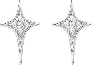 Rhodium on Sterling Silver Shiny 4 Point Star Cross CZ Stud Piercing Earrings