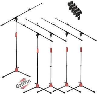 حامل ميكروفون بوم بذراع تلسكوبي (عبوة من 5 قطع) من جريفن | حامل قابل للتعديل لملحقات تسجيل الاستوديو والغناء الصوتي والكاريوكي والمسرح المباشر والدي جيه | محول مشبك ميكروفون بارجل قابلة للطي