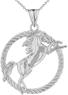 Animal Kingdom Precious Sterling Silver Stallion Horse Rope Pendant Necklace