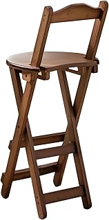 Foldable Barstool Collapsible Portable Wood Bar Chair Kitchen Counter Bar stools with Backrest and Footrest Solid Bamboo，Brown-61.5cm