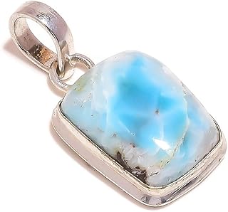 Sky Blue Larimar Cabochon Rectangle Gemstone Handmade Pendant, Blue Rectangle Pendant, 1.4in, Stone, sky blue larimar