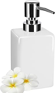 AstraLoom 320ml Square Ceramic Hand Soap Dispenser with Plastic Pump Head for Shampoo/Bath Milk/Liquid Soap for Bathroom Kitchen (White)