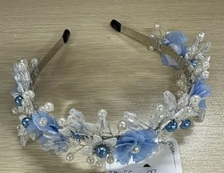 Campsis Flower Girl Headpiece Blue Princess Headband for Girls Pearl Girl Hair Bands Wedding Bride Hair Accessories for Women and Girls