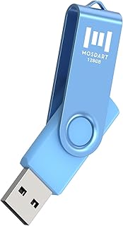 MOSDART 128GB USB Flash Drive, 128 GB USB2.0 Thumb Drives with Keychain Loop, Swivel Design with LED Light, exFAT Jump Drive Memory Stick for Computers, System Backup, Data Storage, Sky Blue