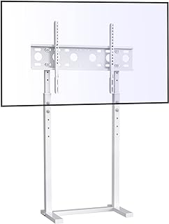 يونهو حامل تلفزيون ارضي ابيض، حامل تلفزيون رفيع بارتفاع قابل للتعديل، حامل تلفزيون عالمي لشاشات LED LCD مسطحة مقاس 32 بوصة - 65 بوصة، ماكس فيسا 600×400 حتى وزن التحميل 40 كجم