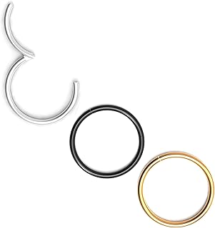 0.8 mm/1.0 mm/1.2 mm/1.6 mm Thick Surgical Steel 316L Folding Nose Rings Hoop, Septum Rings Piercing Lip Helix Cartilage Rook Earrings, Diameter 5 mm to 12 mm