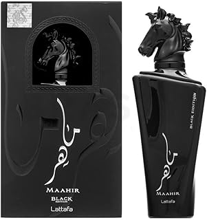 عطر للجنسين او دي برفان ماهر بلاك من لطافة للعطور سعة 100 مل 30 I قوي وغني بالعود وخشب الصندل والمسك والفانيليا بنفحات ال العربي الفواح