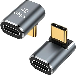 اوفيبال محول USB C بزاوية 90 درجة (عبوتان)، موصل USB C ذكر الى انثى بزاوية قائمة على شكل حرف L لستيم ديك وروج الي وماك بوك والتابلت والجوال والمزيد - رمادي سبيس، عدد المنافذ: 1