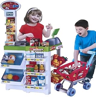 Toy Box Home Pretend Supermarket Accessories With Trolley Role Play Set Toy For Kids 30X20X10 Cm Multicolor