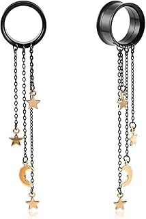 Atomhole 2PCS Moon and Star Dangle Ear Gauges 316 Stainless Steel Ear Plugs Tunnels Hypoallergenic Earrings Expander for Stretched Piercing Body JewelryJewelry