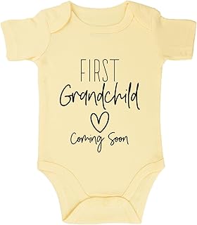 لباس قطعة واحدة مطبوع عليه عبارة First Grandchild Coming Onesie الاجداد الاعلان عن حمل الطفل للاجداد 3-12 شهر من ليستري