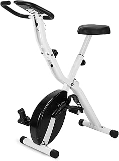 PLENY Folding Exercise Bike, Indoor Stationary Bike 16-Level Magnetic Resistance with Arm Resistance Band, Back Support Cushion Workout Bike for Home Workout Gym