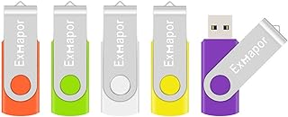 ذاكرة فلاش USB سعة 32GB 5 × 32GB، محرك اقراص ابهام دوار اكسماور لتخزين ذاكرة التخزين بالجملة مع مؤشر LED، برتقالي/اخضر/ابيض/اصفر/ارجواني (5 قطع الوان متعددة، 32GB)