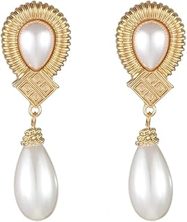 Dainty Gold Plated Pearl Droplet Drop Dangle Earrings for Women - Hypoallergenic Prom Jewelry with Cubic Zirconia, Elegant Design for Special Occasions, Brass, Pearl