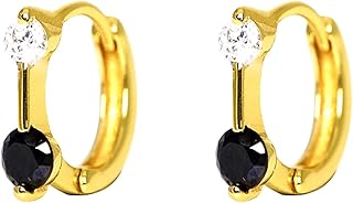 Gold on Sterling Silver Black and White CZ Huggie Hoop Bar Earrings