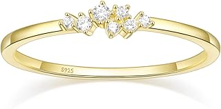 Titaniumcentral Damen Ringe Schmal Vorsteckring Gold Silber 925 14K Vergoldet Schlicht Verlobungsringe eheringe mit Zirkonia