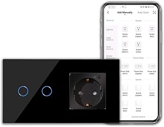 سيبينغو مقبس دبليو ان ومفتاح اضاءة ذكي - مفتاح لمس مزدوج ومقبس شوكو مثبت بشكل مسطح يعمل مع اليكسا ومساعد جوجل - اطار زجاجي ومصباح LED للحالة - يتطلب موصل محايد