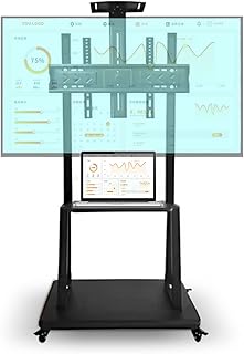 اوكوز حامل تلفزيون محمول، حامل تلفزيون ارضي محمول بعجلات وحامل دوار لشاشات LED LCD المسطحة او المنحنية مقاس 32 37 40 42 47 50 55 60 65 بوصة