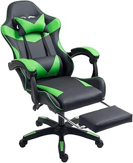 Home Treats Gaming Chair Fabric with Footrest, Black & Green - Computer Chair with Massage Added Lumbar Support, Height Adjustable Gaming Chair with 364° Rotating Seat (Black & Green)