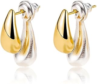 Gold Silver Mix Long Waterdrop Dangle Earrings for Women Fashion Teardrop Hoop Drop Earrings Chunky Waterdrop Teardrop Earrings Jewelry for Women