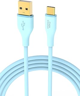 كيبل كريشن USB نوع C من A الى بطول 3.3 قدم سلك سيليكون ناعم شاحن 2.0 3 امبير للشحن السريع متوافق مع جالكسي وستيم ديك وماك بوك برو/اير وبيكسل وموتو ازرق لهاتف ذكي