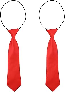 Greoer 2 Pieces Kids Tie for Boys Solid Color Pre Tied Neckties Adjustable Zipper Tie Formal Wedding Graduation School Uniforms