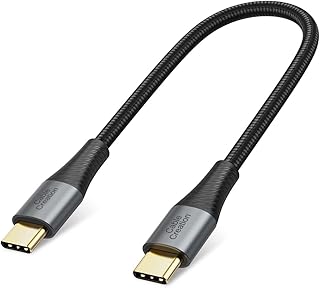 كيبل كريشن كيبل USB C قصير الى USB C، كيبل USB C للشحن السريع 0.8 قدم، جزء خارجي مزدوج مضفر متوافق مع جالكسي اس 21 واس 20 ونوت 20 وماك بوك وايباد ميني 6 وايباد برو 2020 وبكسل، أسود