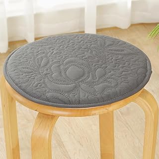 XIAO HUA Round Bar Stool Cushions,Non-Slip Seat Pad with Ties,Cotton Linen Stool Cover Breathable Chair Pad Cushion for Office Student Dining Chairs Deep Grey 45x45cm(18x18inch)