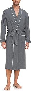 Men's Bathrobe, 100% Cotton, Lightweight Sauna Bathrobe, Dressing Gown with Pocket (M-2XL)