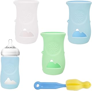 3 Pack Silicone Sleeves for Avent Natural Glass Baby Bottles, Shatter Proof Silicone Sleeve with Brush for Philips Avent Glass Bottles 8 Ounce, Baby Bottle Holder for Phillips Avent Glass Bottles