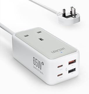 لانسينت قابس شاحن USB C 65 واط محول طاقة جان III 4 منافذ نوع سطح المكتب مع 1 تيار متردد + مناسب للابتوب وماك بوك وايباد برو وايفون والمزيد ابيض