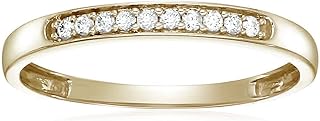 VIR JEWELS 1/10 cttw Diamond Wedding Band for Women, 10K Yellow Gold Wedding Band with 10 Stones Prong Set, Size 4.5-10