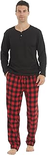 LANBAOSI Pajamas for Men Set Long Sleeve Henley Microfleece Shirt Plaid Flannel Pants Comfy Pjs Sleepwear Plush Loungewear