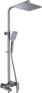 Wall Mounted Shower System Gray, Rainfall Adjustable Height Shower Set with Overhead Shower Head Tap, Modern Shower Mixer Set for Bathroom Adults Gym,