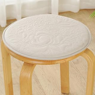 XIAO HUA Round Bar Stool Cushions,Non-Slip Seat Pad with Ties,Cotton Linen Stool Cover Breathable Chair Pad Cushion for Office Student Dining Chairs Beige B 45x45cm(18x18inch)