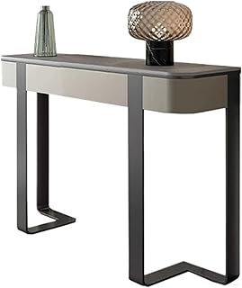 Console Tables طاولة وحدة تحكم للمدخل مقاس 47 بوصة، طاولة للممر الضيق مع سطح من الرخام الصناعي، طاولة أريكة جانبية طويلة حديثة بإطار معدني، طاولة مدخل لغرفة المعيشة، المدخل، الرواق Entryway Table(Gray