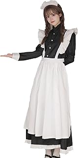 FCCAM Maid Dress Cosplay Long Sleeve French Maid Costume Long Maid Costume Housemaid Costume Waitress Costume, M