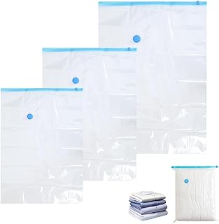 3 Packs Vacuum Storage Bags Reusable Space Saver Compression Bags Sealer Bags Dustproof Suction Bags for Storage for Compressing Clothes Duvets Pillows Bedding