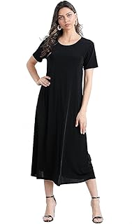 Jostar Women's Basic Midi Dress – Short Sleeve Basic Stretch Casual Swing Flowy T Shirt Long One Piece