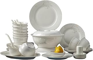 56 Piece Porcelain Dinnerware Set, Service for 10, New Bone China Plates and Bowls Sets, Jingdezhen Ceramics Dishes Set Includes Dinner Plate, Salad Plates, and Individua