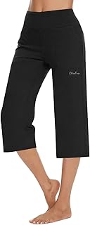 ChinFun Women's High Waisted Yoga Pants Workout Tummy Control Lounge Capri Pants with Wide Leg and 3 Pockets