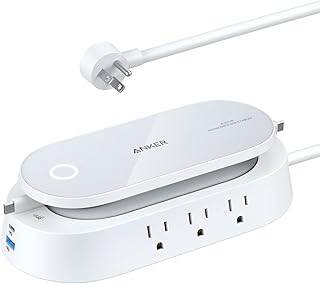 انكر قاعدة شحن 647 100 واط شريط طاقة 10 في 1 مع 6 تيار متردد USB-A USB-C 2 كيبل USB C قابل للسحب 3 قدم سلك تمديد 5 توصيل الطاقة لغرف المؤتمرات ملحقات سطح المكتب ابيض