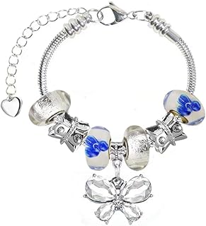 Fit Pandora Bracelets with Charms Set Teen Girls Gifts Ideas Adjustable 6.7-8.3 Inch Butterfly and Flower Jewelry