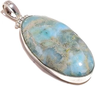 Sky Blue Larimar Cabochon Elongated Oval Gemstone Handmade Blue Large Pendant, 2.4in, Stone, sky blue larimar