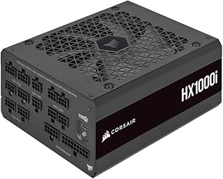 كورسير مزود طاقة ATX معياري بالكامل منخفض الضوضاء للغاية HX1000i - متوافق مع ATX 3.0 وPCIe 5.0 - مروحة محمل ديناميكية سائلة - متوافق مع برنامج كورسير اي كيو - كفاءة 80 بلس بلاتينيوم - اسود